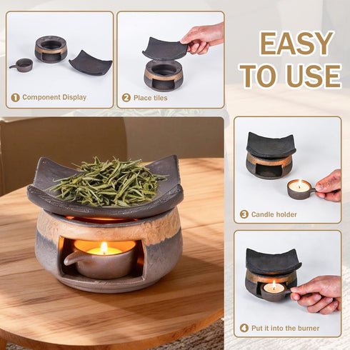 YSZYPETHE Handmade Ceramic Aromatherapy Diffuser,Herb Burner & Candle Wax Warmer with Tealight Holder, Home Fragrance