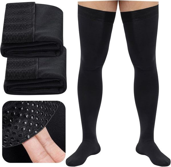 MGZTTHW Compression Socks, 20-30mmHg Men's Thigh High Compression Stockings with Non-slip Silicone