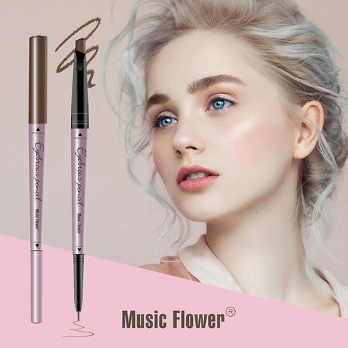 Music Flower Double Ended Eyebrow Pencil, Waterproof Natural Brow Enhancing Pen, Long Lasting Makeup, Light Brown