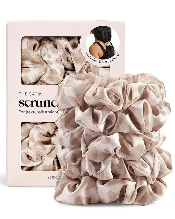 Kitsch Leopard Prints Satin Scrunchies for Women, No Crease Hair Ties for All Hair Types, 5 Pcs