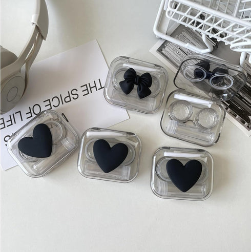 4 Pack 3D Design Cute Contact Lens Cases, Travel Eye Contacts Case Box Holder with Tweezers and Solution Bottle Kit