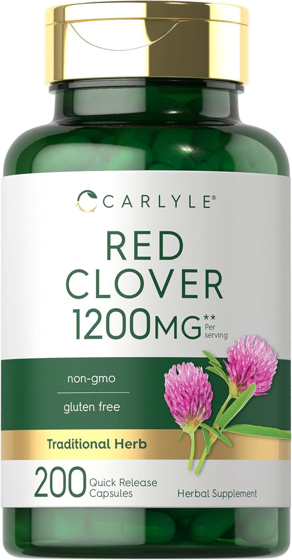 Carlyle Red Clover Capsules 1200mg | 200 Count | Non-GMO, Gluten Free | Trifolium Pratense Extract Supplement