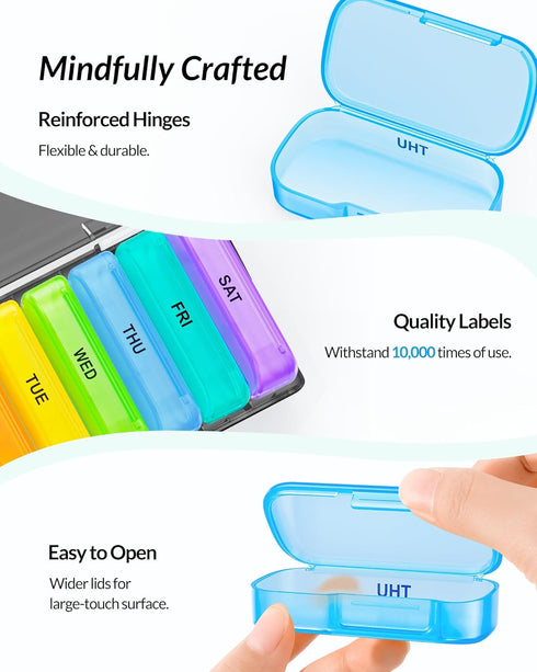 ZIKEE 7 Packs Extra Large Pill Organizer, Portable 7 Day Pill Box for Medication, Vitamin, Fish Oil, Black
