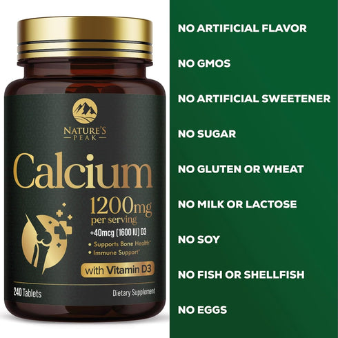 Calcium 1200 mg with Vitamin D3, 240 Tablets - Supports Bone Strength, Teeth & Immune System