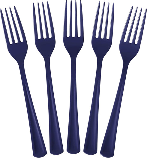 Heavy Duty Navy Plastic Forks, 50 Pcs Disposable Cutlery, Navy Plastic Silverware, Navy Disposable Flatware