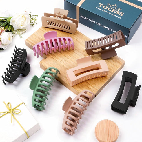 TOCESS 8 Pack Big Hair Claw Clips - Large Claw Clip for Thin Thick Curly Hair 90's