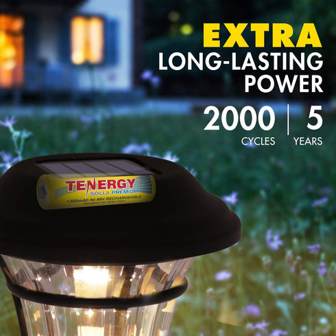 Tenergy Solla Premium Rechargeable NiMH AA Battery, 1300mAh, 12 Pack for Solar Garden Lights, Anti-Leak, UL Certified