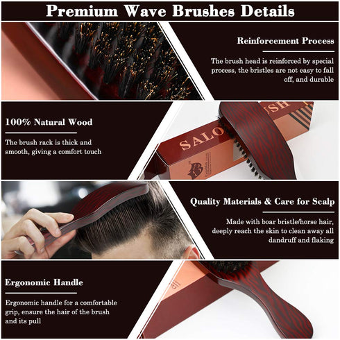 Natural Boar Bristle Hair Brush with Ergonomic Mahogany Handle for Men or Women - Grooming Coarse Hair