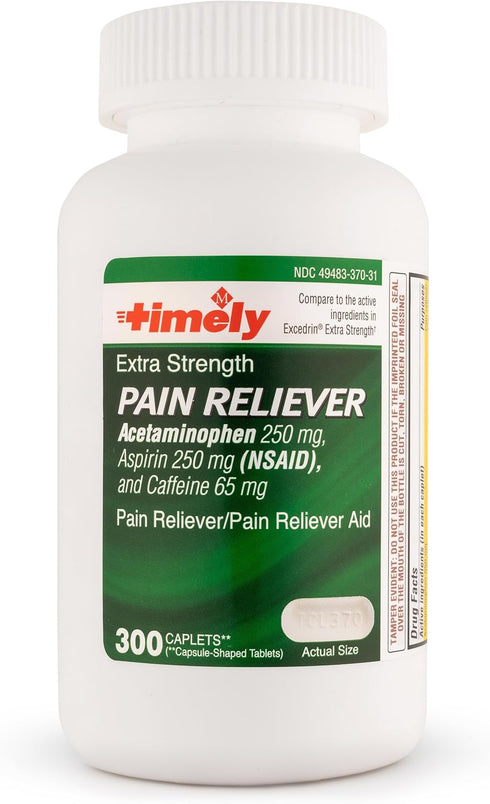 Timely Extra Strength Headache Relief - Acetaminophen with Aspirin & Caffeine (300 Caplets) for Pain & Muscle Aches
