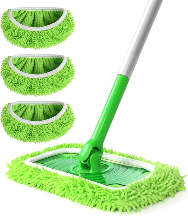Reusable 100% Coral Fleece Mop Pads Compatible with Swiffer Sweeper Mop, 3 Pack Washable Mop Pads for Floor Cleaning