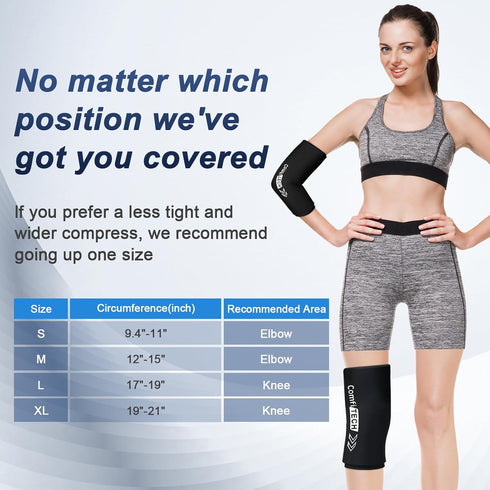 ComfiTECH Elbow Ice Pack for Tendonitis, Reusable Ice Pack Wrap for Injuries, M Black