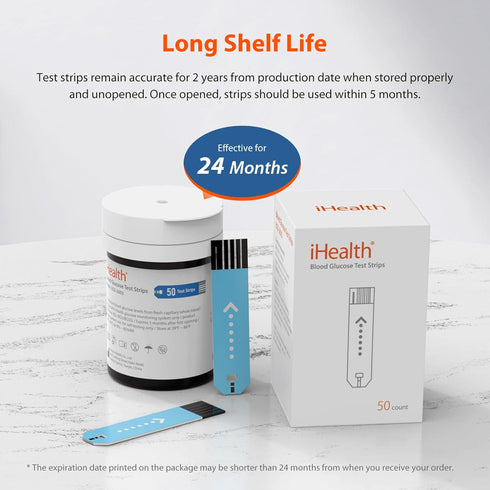 iHealth Blood Glucose Test Strips 50 Count, Lancets for Diabetes Management 50 Count, Compatible with Monitor