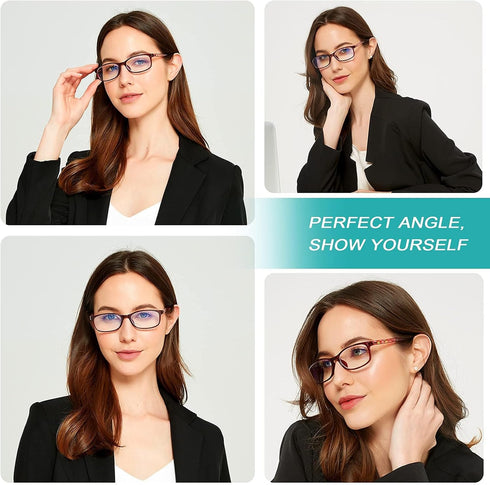 EYEURL Blue Light Blocking Readers for Women - Stylish Rectangular Frames +1.25 - 2 Pair Blue Ray Eyeglasses