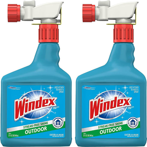Windex Concentrated Outdoor Glass Cleaner - Patio Cleaner with Hose Attachment, 32 Fl Oz, Pack of 2