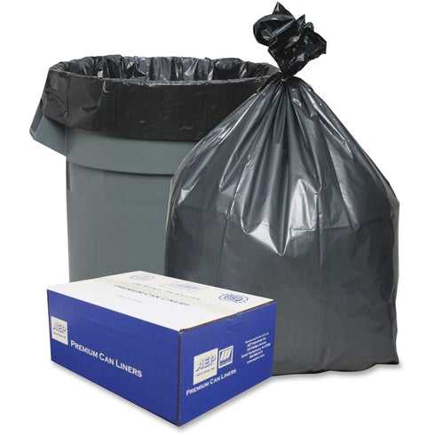 Berry PLA6070 Hexene Resin Heavy Duty Waste Can Liner, 55-60 Gal, 1.55 Mil, Coreless Rolls, 39" x 56", Gray, Pack of 50