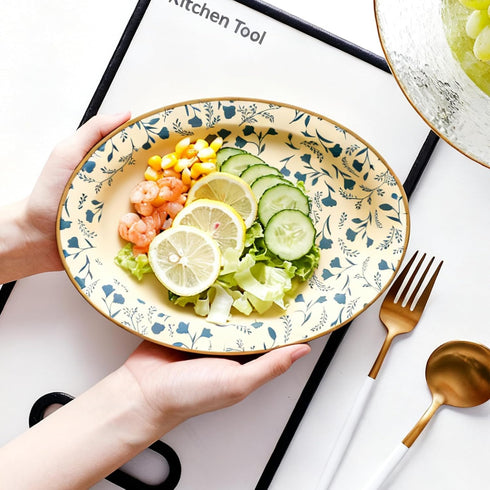 VIVAVENTURE 50PCS 9" 10.5" Oval Disposable Paper Plates, x Everyday Disposable Plates, Floral Dinner Plate