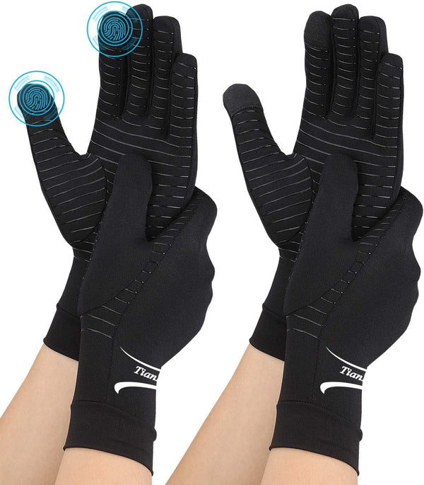 2 Pairs Copper Arthritis Gloves, Full Finger Compression Gloves for Hand Pain Relief, Touch Screen, Medium