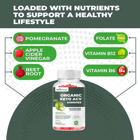 musebeam Gummies (1000MG) Organic Keto ACV Advanced Weight Loss - Gluten & Sugar Free Belly Fat Burner Apple Cider