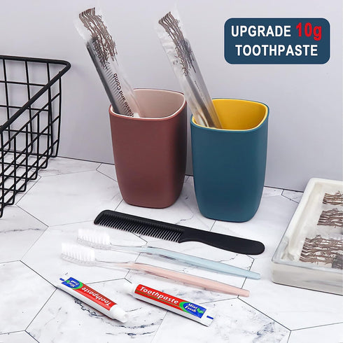 30pcs Disposable Toothbrushes with 10g Toothpaste and 7inch Black Comb, Individually Wrapped for Homeless, Hotel, Airbnb