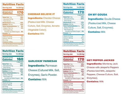 Pack, 100% 2 (Pack 5) Moon Cheese Variety Cheddar, White Cheddar, Gouda, Garlic Parm & Pepper Jack, Protein-Rich Cheese