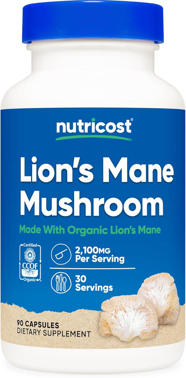 Nutricost Lion's Mane Mushroom Capsules 1650mg, 30 Servings, Organic, Vegetarian, Gluten Free, 90 Capsules