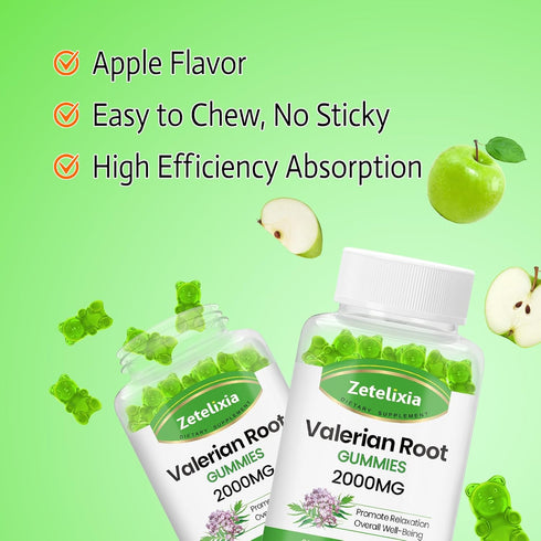 Organic Valerian Root Gummies, 2000mg Herbal Supplement for Relaxation & Mood Support, Sleep Gummies Without Melatonin,
