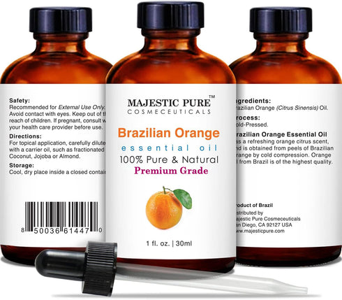 MAJESTIC PURE 100% Pure Brazilian Orange Essential Oil, Premium Grade for Hair Care, Skin, and Aromatherapy