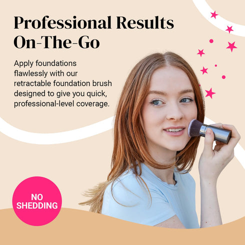 Flat Top Retractable Makeup Brush - Premium Kabuki Brush for Liquid, Powder, and Cream Makeup