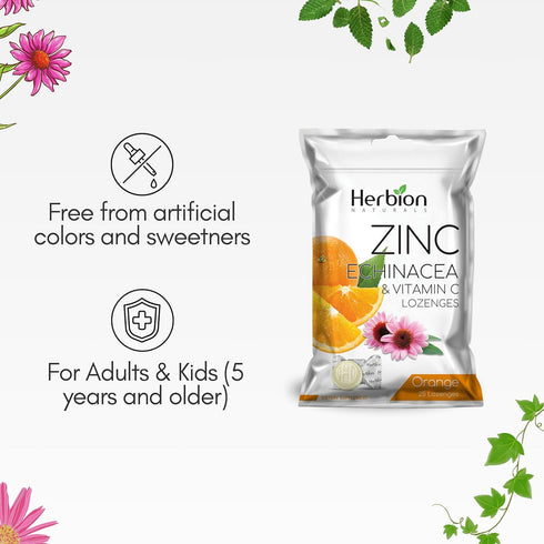 Herbion Naturals Zinc, Echinacea & Vitamin C Lozenges - 25 CT, Dietary Supplement for Adults & Children 5+, Promotes