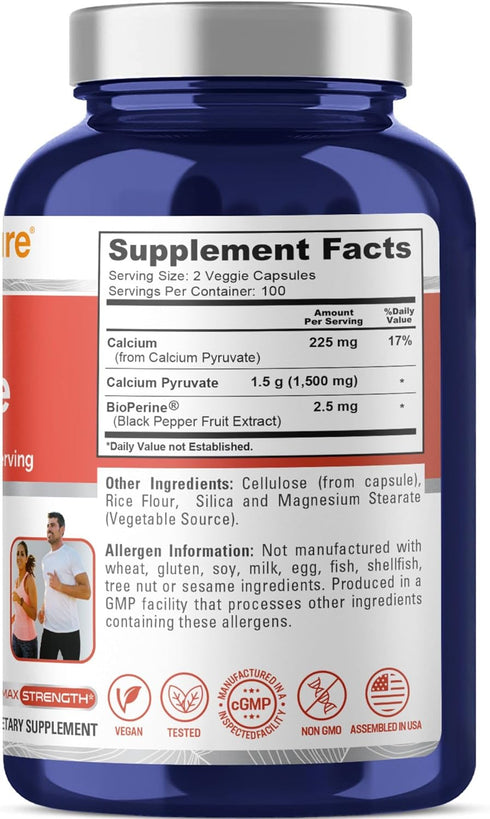 NusaPure Calcium Pyruvate 1500mg, 200 Vegetarian Caps, Non-GMO, Vegan