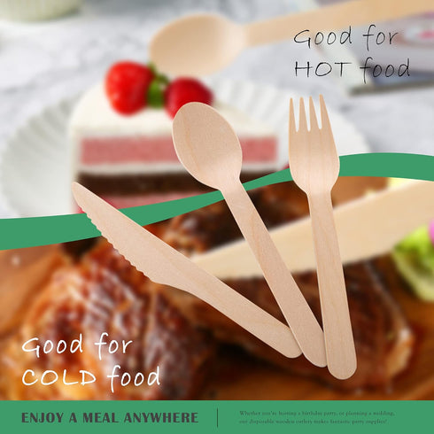 Disposable Wooden Forks - Pack of 100, 6.5" Length - Biodegradable Natural Utensils for Parties, Camping, Weddings