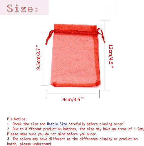 100Pcs Red Organza Gift Bags, 3.5x4.5 Small Christmas Candy Bags with Drawstring for Baby Shower, Wedding Favor Pouches