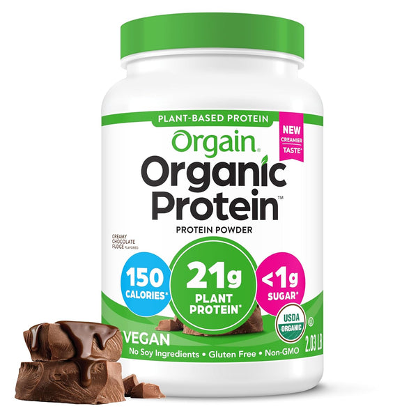 Orgain Organic Vegan Protein Powder - Creamy Chocolate Fudge, 21g Plant Protein, 2.03 lb, Low Net Carb, Non-GMO