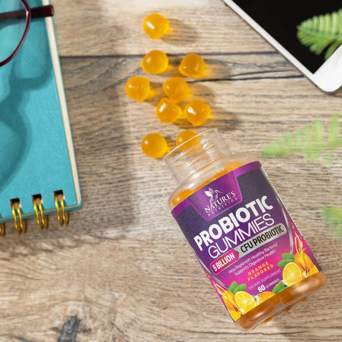 Probiotic Gummies for Digestive Health, Daily Probiotics for Women & Men, 60 Gummies, Orange Flavor
