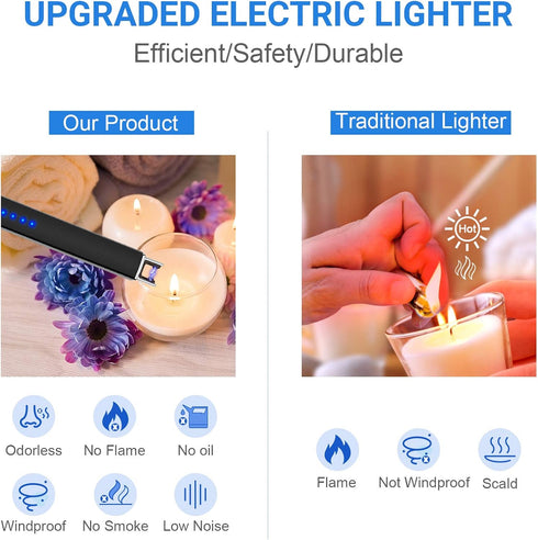Electric Candle Lighter Plasma Arc Lighters, USB Rechargeable Battery, Windproof & Flameless, Obsidian Black