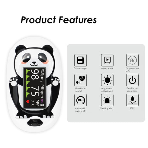 mekaaoo (2+), 20 Panda Pediatric Pulse Oximeter for Kids Children Oxygen Monitor Fingertip with Memory, Blood Oxygen