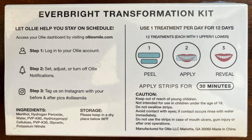 Ollie Teeth Whitening Strips, 24 Strips, 12 Treatments with Shade Guide