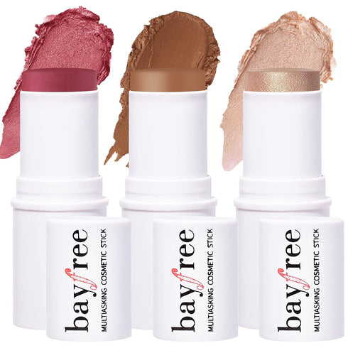 KIMUSE Multi Stick Trio Face Makeup - Cream Blush Stick for Cheeks & Lips, Contour and Highlighter Sticks