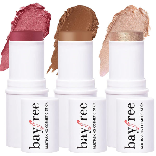 KIMUSE Multi Stick Trio Face Makeup - Cream Blush Stick for Cheeks & Lips, Contour and Highlighter Sticks