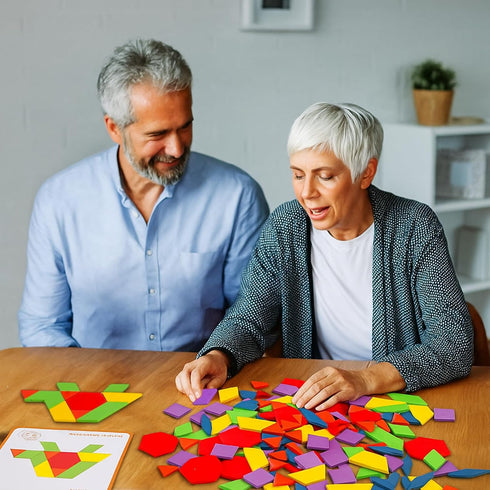 UwinVwin 155 Dementia Activities for Seniors - Pieces Wooden Tangrams Puzzle, Easy Memory Game for Alzheimer's