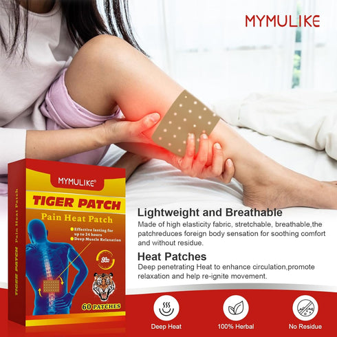 60 Count Tiger Patch – Heat Patches for Knee, Neck, and Shoulder
