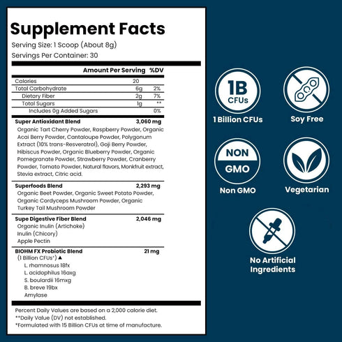 BIOHM Super Reds - Beet Root Powder Antioxidant Beets & Smoothie Mix with Tart Cherry Extract, 30 Servings