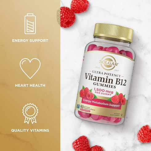 Solgar Methyl B12 Gummies for Adults - 60 Servings, 1,500mcg Ultra Potency Vitamin for Energy & Metabolism Support,
