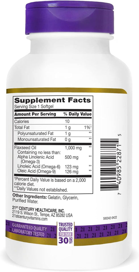 21st Century Flaxseed Oil 1000 Mg Softgels, 120 Count (22871)