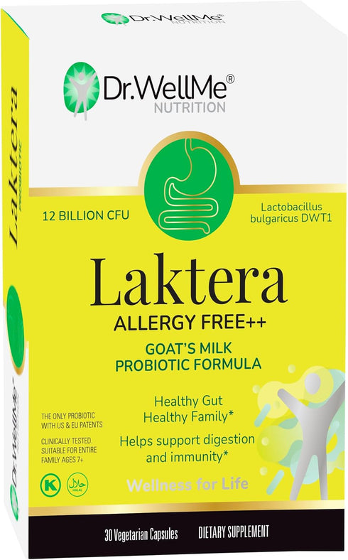 Dr. WellMe Laktera Allergy Free Probiotics for Digestive Health, 30 Capsules, Low Lactose Goat’s Milk Formula