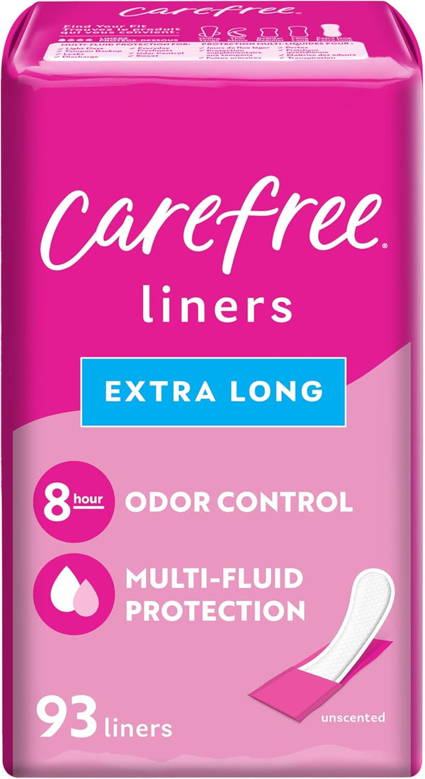 Carefree Acti-Fresh Extra Long Unscented Body Shape Pantiliners - 93 Count, Packaging May Vary