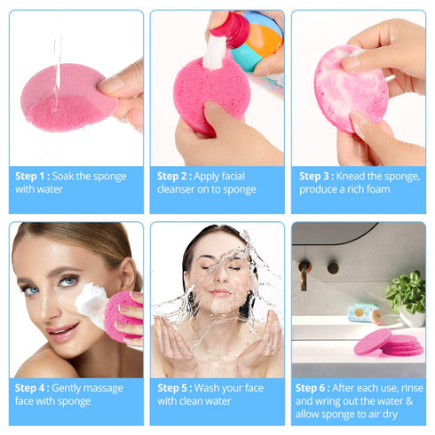 Natural Facial Cleansing Sponges, 20 Count Compressed Reusable Soft Cosmetic Sponges for Makeup Removal