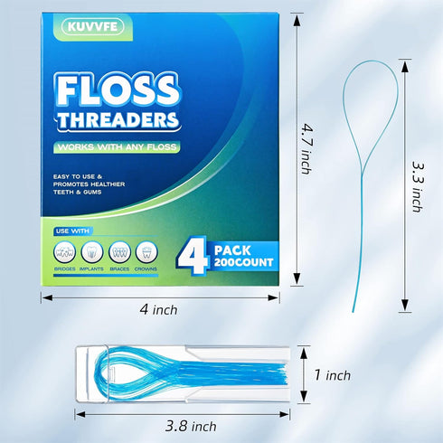 Floss Threaders, Deep Clean Floss for Braces, Bridges, Implants, 200 Count (Pack of 4)