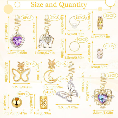 NAISKA 140Pcs Gold Hair Jewelry for Braids, Rhinestone Dreadlocks Accessories, Butterfly Braid Clips for Women