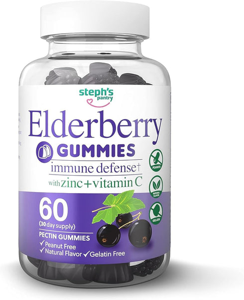Elderberry Gummies with Vitamin C and Zinc, Immune Booster for Adults and Kids, Vegan Natural Ingredients, Antioxidant